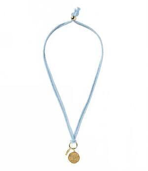 NEW SYLVIA BENSON cowrie shell and sand dollar cord necklace in blue